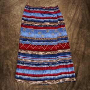 New Look Vintage 90s Boho Striped Faux Wrap Maxi Skirt Multicolor Women's XL